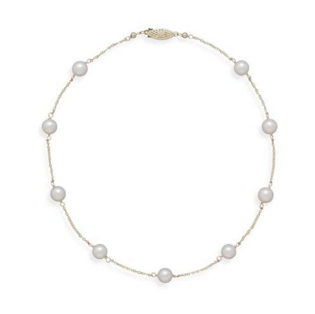 14kt Yellow Gold Grade A 7mm Cultured Akoya Pearl Necklace